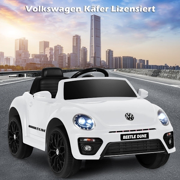 VW Beetle børnebil med musik & 2 lystilstande inklusive 2,4G fjernbetjening hvid