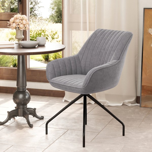 Fåtölj Swivel Lounge Stol med armstöd Velvet Look Swivel Stol med metallben för sovrum Vardagsrum Mörkgrå