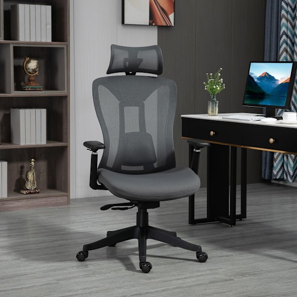 Kontorsstol Ergonomisk skrivbordsstol med liggande funktion Mesh Grey för bekvämt arbete och avkoppling