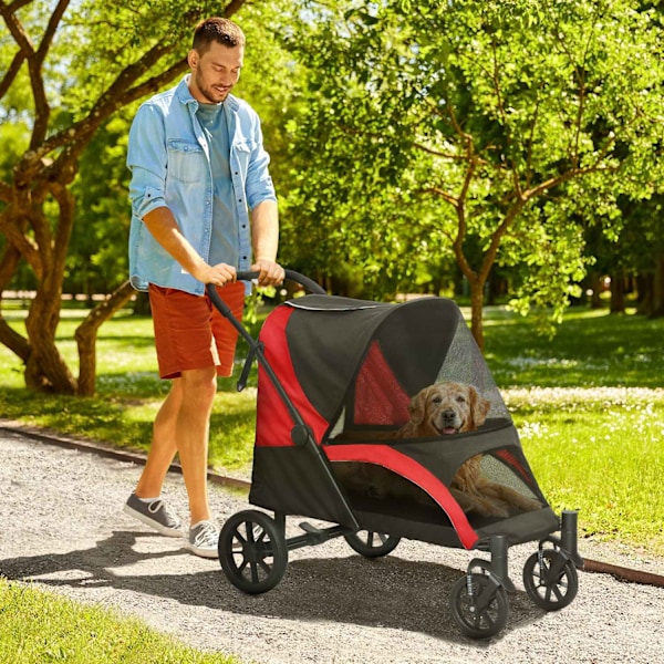 Hundeklapvogn hundevogn foldbar til store hunde & katte op til 30 kg kattevogn med puder mesh vinduer døre opbevaringstaske kattevogn med sikkerhedsli