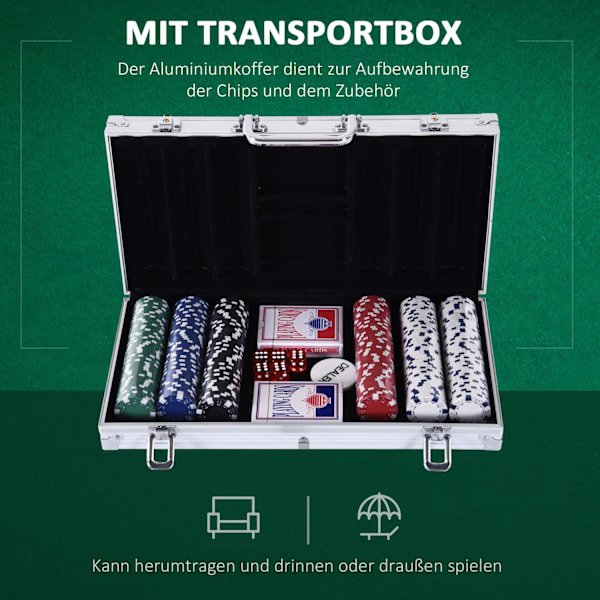 Poker Case Setti 300 Pelimerkkiä 2 Korttipeliä 5 Noppaa Alumiinikoteloa Polystyreeniä Casino Nights 38X20.5X6.5Cm