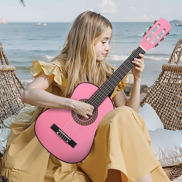 Klassisk Guitar 30 In, Nylon Strenge Starter Kit, Pink