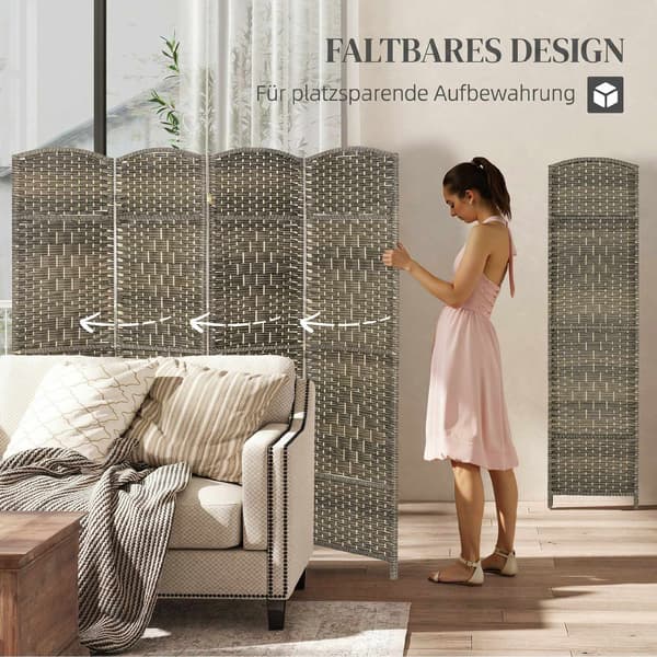 Rumdeler, 4-panels foldeskærm, fyrretræ, sort