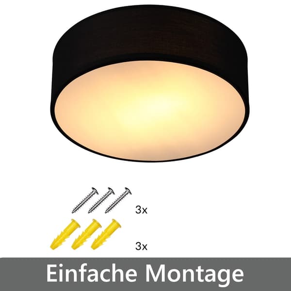 Loftlampe, stof, 30 cm, sort, E27-fatning