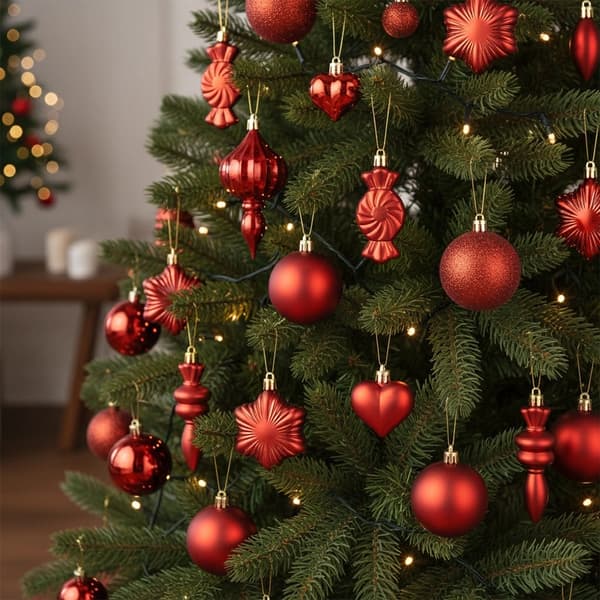 Rødt brudsikkert julekuglersæt, 32 dele