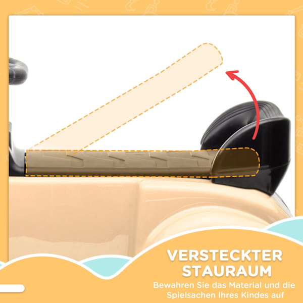 Ajettava auto, lastenajoneuvo, ajettava auto säilytystilalla, kaatumissuojalla varustettu lastenauto 18-48 kk lapsille, beige, 77,5 x 41,5 x 45 cm Aos