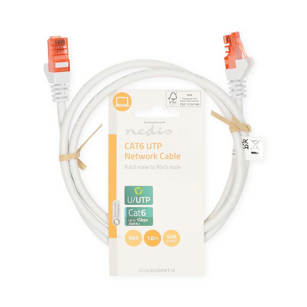 CAT6 Nätverkskabel | RJ45 hane | RJ45 hane | U/UTP | 1.00 m | Rund | PVC | Vit | Label