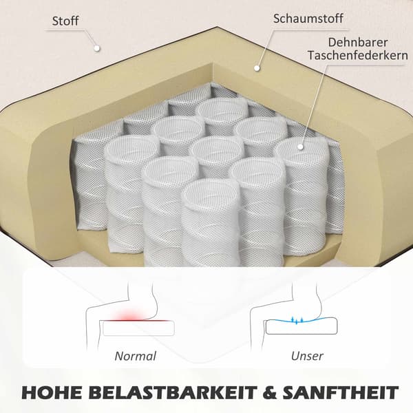 Krämvit 2-sitssoffa, slitstarkt tyg, träben
