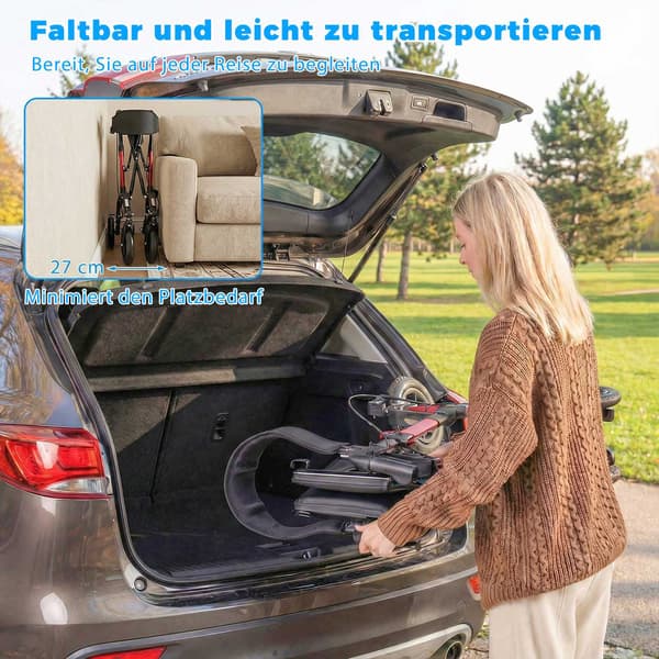 2-i-1 Rollator & Kørestol, Sammenklappelig, Understøtter 136 kg