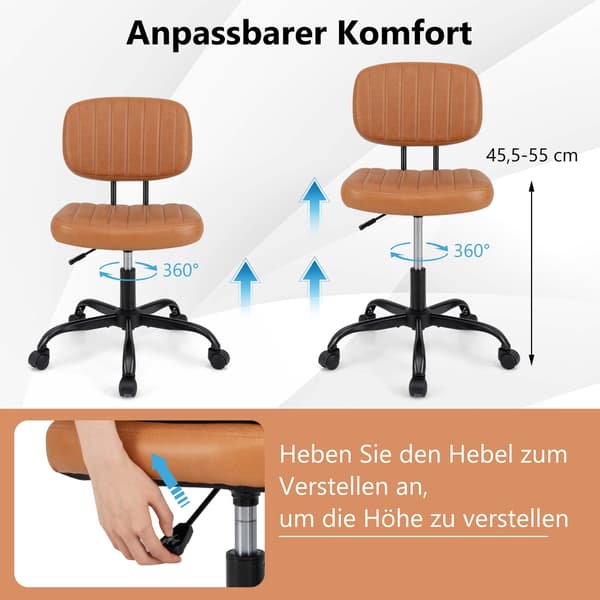 Ergonomisk kontorstol uden armlæn, brunt kunstlæder