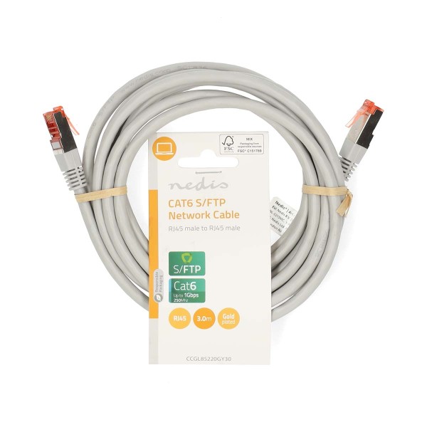 CAT6 Verkkokaapeli | RJ45 uros | RJ45 uros | SF/UTP | 3.00 m | Pyöreä | PVC | Harmaa | Label