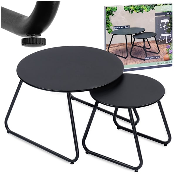 Soffbord i svart metall, 2 st.
