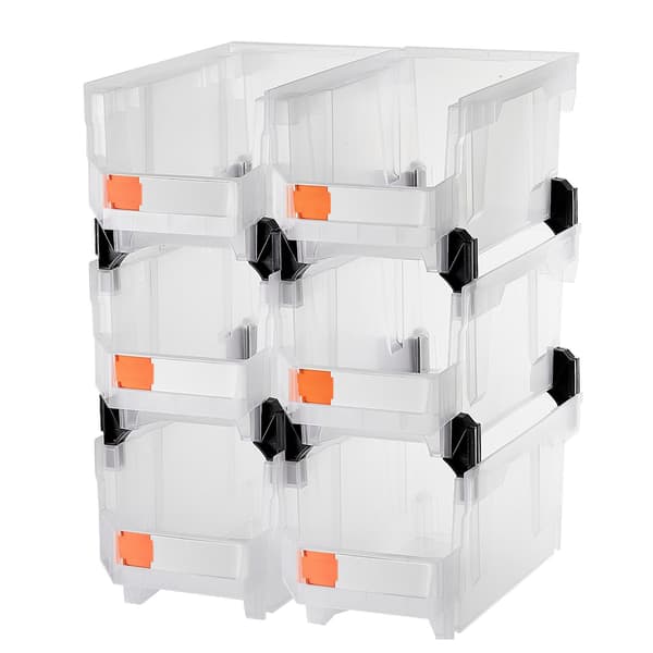 Stabelbare, klare opbevaringsbeholdere, 6-pak, 14,8 tommer