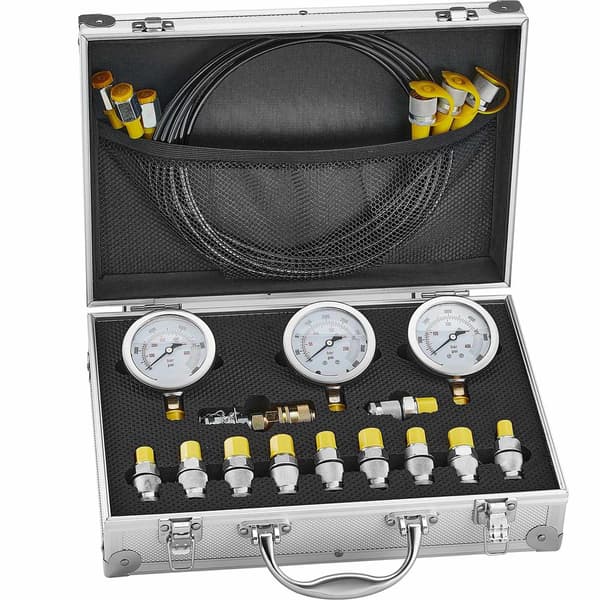 Hydraulisk tryktestsæt 250-600 bar, 3 målere, 11 koblinger