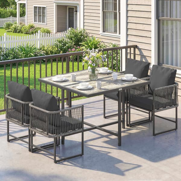 5-delt udendørs terrassesæt med hynder, sort og grå