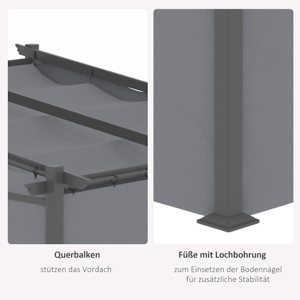 Pergola 2,97X2,95M Vandafvisende Lysthus Med Solsejl Og Sidepaneler, Polyester, Mørkegrå