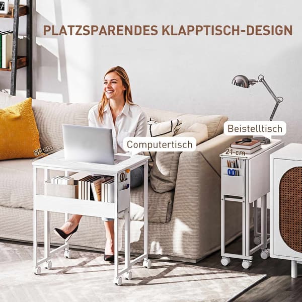 Konvertibelt klapbord med åben hylde, hvid