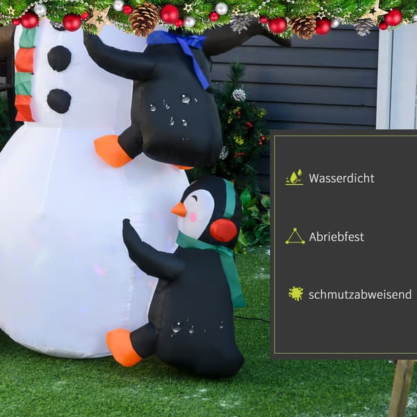Jule Oppustelig Snemand Med 3 Pingviner Led'Er Polyester 140 X 70 X 180 Cm