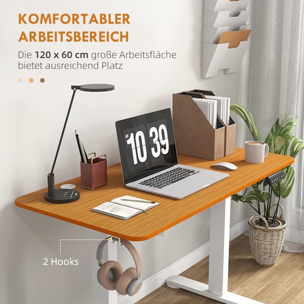 Baaripöydän korkeussäädettävä, sähköinen, 120x60x72-116cm, törmäyssuojalla, kaapelirasia, ripustuskoukku, lastulevy, luonnonpuu