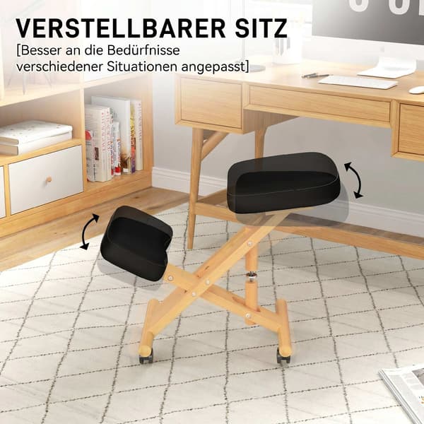 Ergonomisk knäböjd stol med hjul, svart, skumstoppad