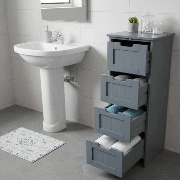 Badeværelsesopbevaringsskab, 4 skuffer, pladsbesparende design