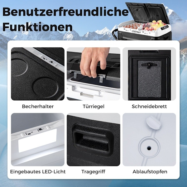 12V bilkyl med 2 kylzoner 40L bärbar frys med kompressor (-20℃~20℃)