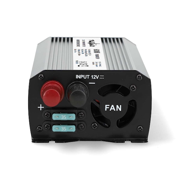 Växelriktare med modifierad sinusvåg | Inspänning: 12 V DC | Enhetens utgångsanslutning: Type F (CEE 7/3) / USB-A | 230 V AC 50 Hz | 600 W | Toppeffek
