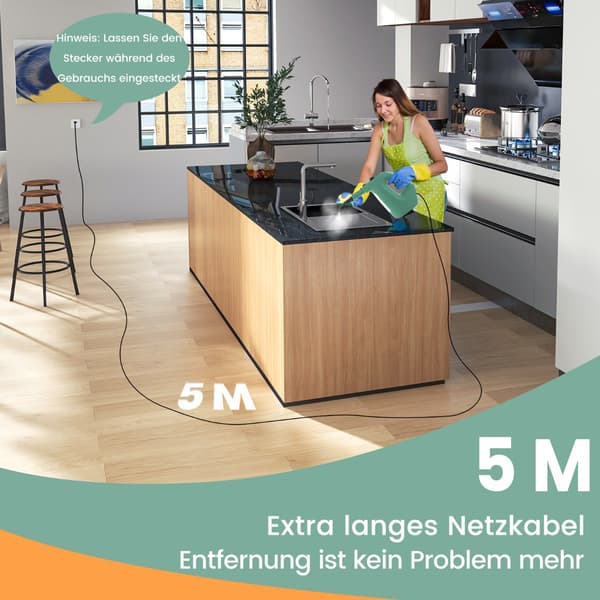 Håndholdt damprenser, 1400W, 400ml, sæt med 14 dele