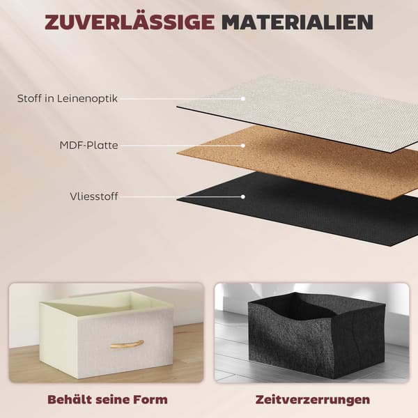 Soveværelseskommode med 5 stofskuffer, stålramme, beige
