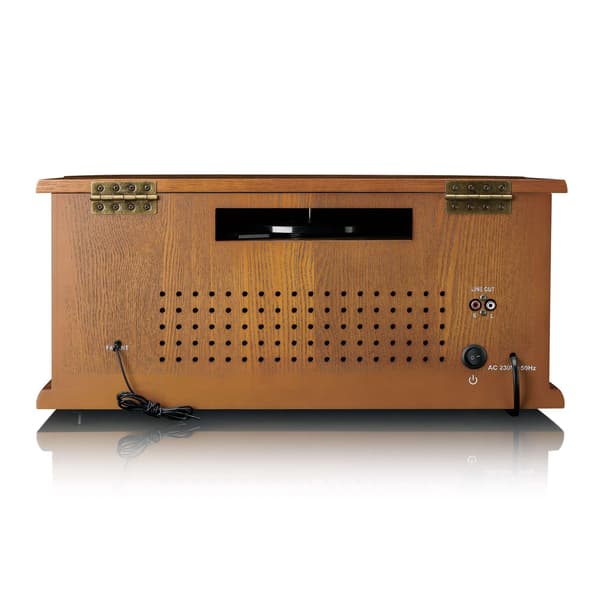 Puinen retrolevysoitin Bluetoothilla, CD-soittimella, kasetilla