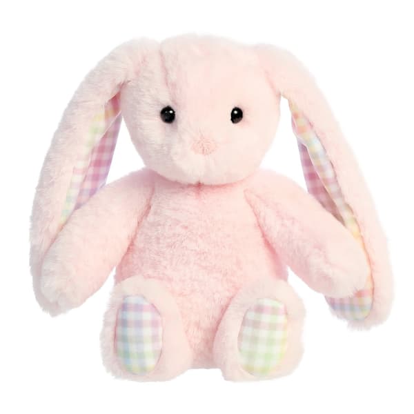 Rainbow Gingham Plysch Bunny Toy, Rosa, 18 cm