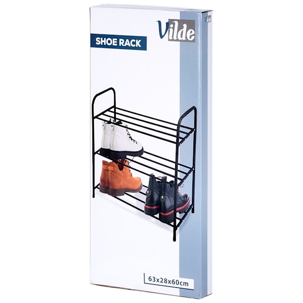 Skohylde metal sort 3-plan 63x28x60 cm