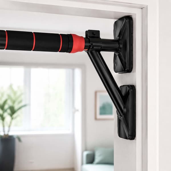 Justerbar pull-up stang til døråbning, 87-100 cm, sort/rød