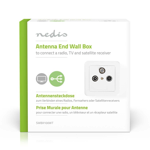 Antenne End vægdåse | 1x F-Connector Hun / 1x IEC Connector Han / 1x IEC Connector Hun | 75 Ohm | Retur sti | Hvid / Sølv