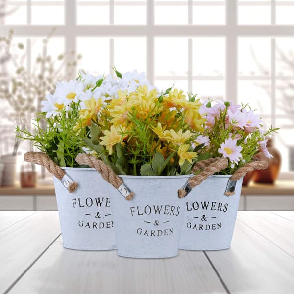 sæt med 3 kunstige blomster i potte