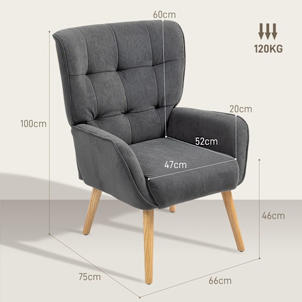 Lænestol Stue Lounge Stol Afslapningsstol med træben Læsestol med Velvet Look Polstret Stol til Soveværelse Grå