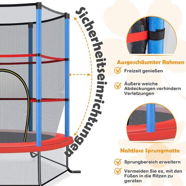 Barntrampolin med säkerhetsnät, 165 cm, blå