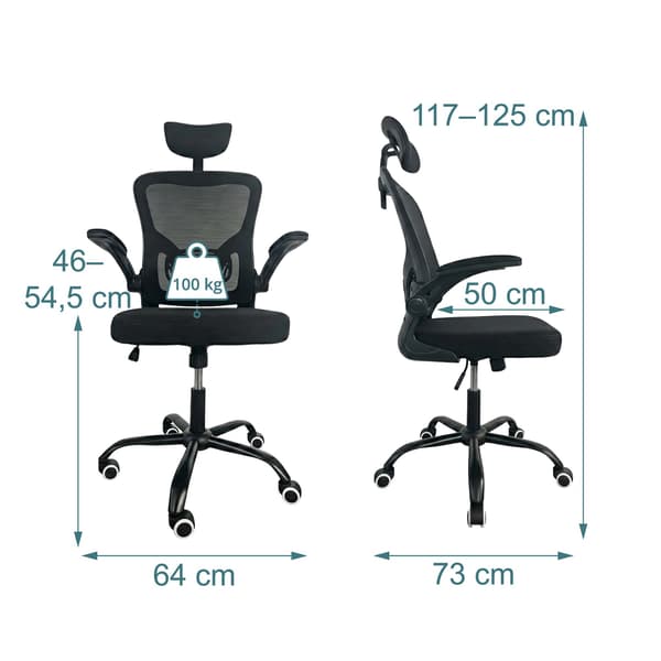 Ergonomisk sort kontorstol med hoved- og lændestøtte