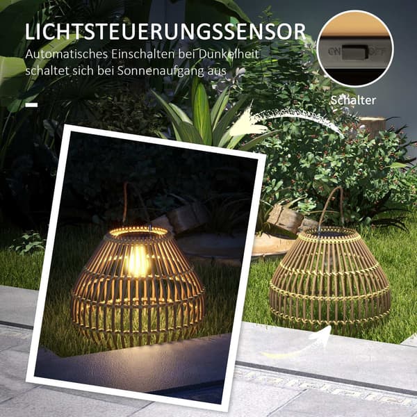 Solar Lampe Rattan Have Light, Vandtæt, Lyssensor, Drum Design, Gul