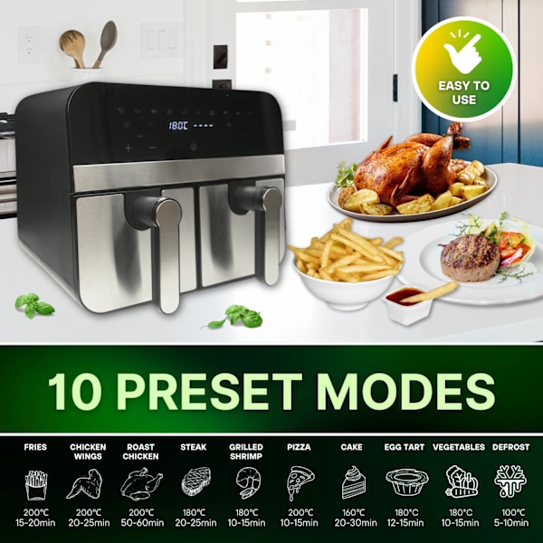 Comfy Nest CN-AFD45NS: 2400W dubbelkorg Digital S/S Airfryer - 9L