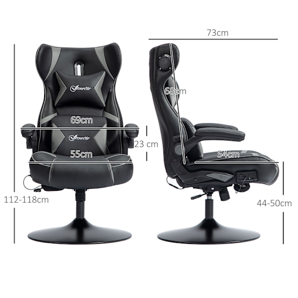 Gamingstol med vippe- og benfunktion, ergonomisk computerstol, højdejusterbar, drejelig skrivebordsstol med højttaler, bæreevne op til 120 kg, sort +