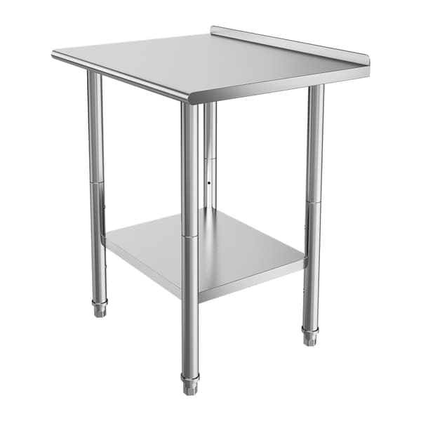 Arbejdsbord i rustfrit stål 61x76 cm, bagplade, justerbar hylde