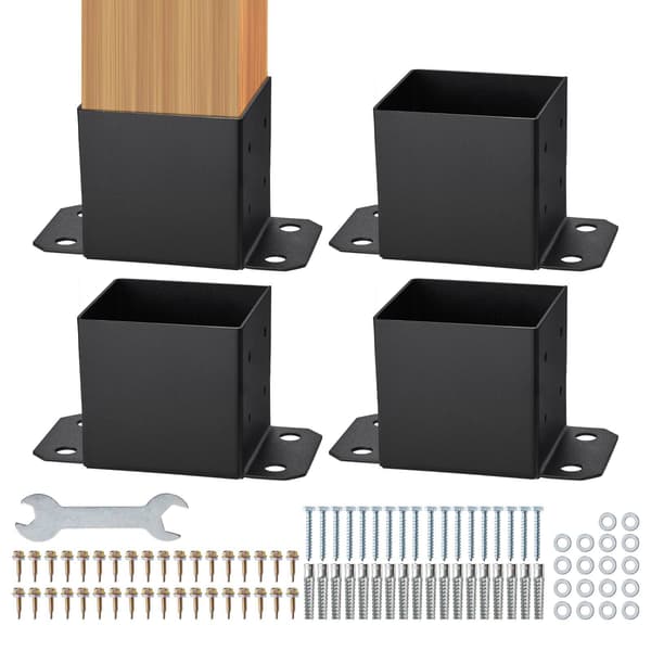 6x6 stolpfästen, 4-pack kolstål, svarta
