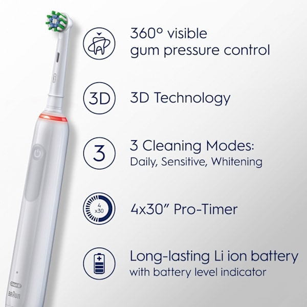 Elektrisk tandbørste Pro3 Hvid + Ekstra Refill + TC