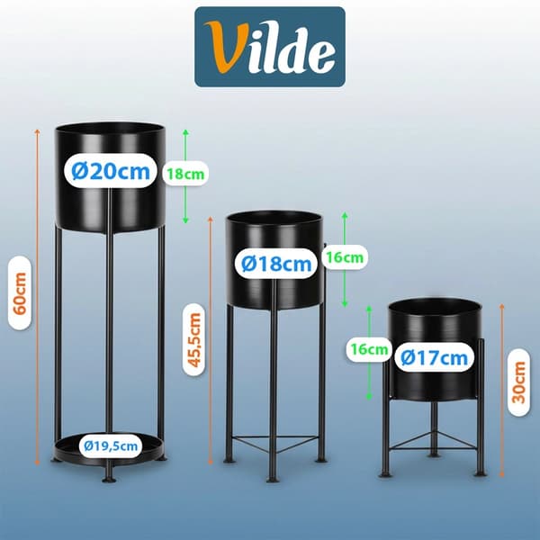 Svarta metallväxtställ set om 3 – Modern design