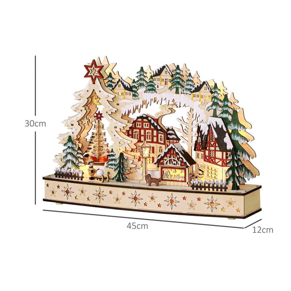 LED-oplyst træ juleby – 20 lys, 45x12x30 cm