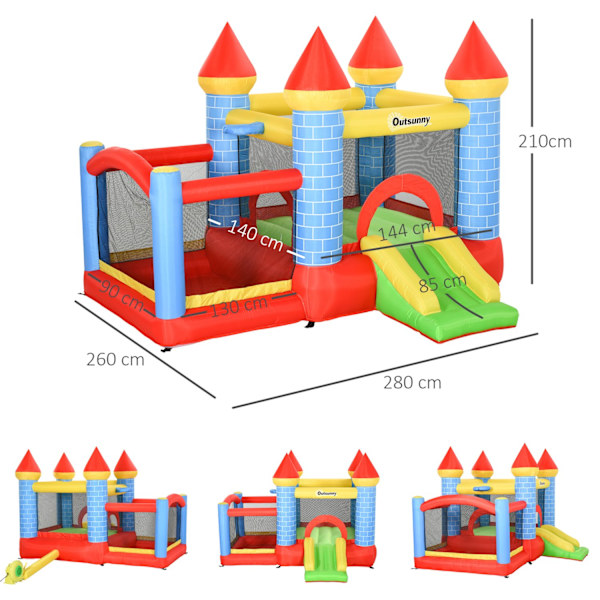 Bouncy Castle Liukumäellä Ja Uima-Altaalla Puhallettava Leikkilinna 3 Lapselle, Oxford & Polyesteri Kangas, Punainen+Sininen+Vihreä, 3-8 Vuotta