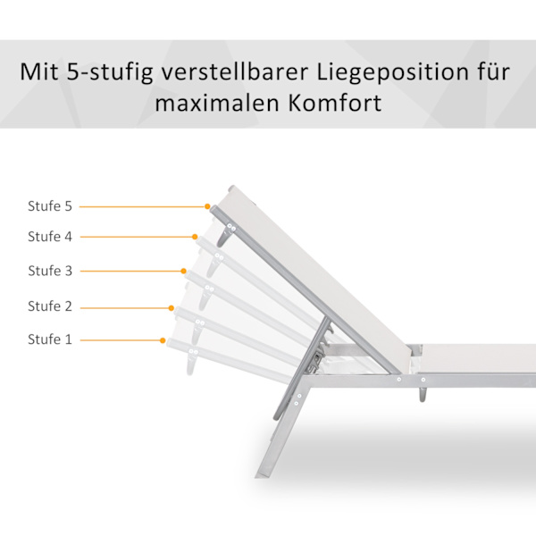 Liggestol Havestol Med Pude Have 5-Trins Ryglæn Justerbar Metal Mesh Creme Hvid 170 X 58 X 97 Cm