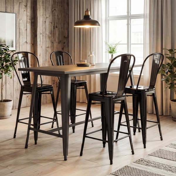 Sæt med 4 sorte metalbarstole med ryglæn