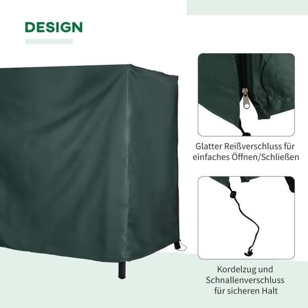 Garden Swing Cover, Garden Swing Cover, Päällinen, Vedenpitävä, Aurinkosuoja, Oxford, Vihreä, 205 X 124 X 164 Cm